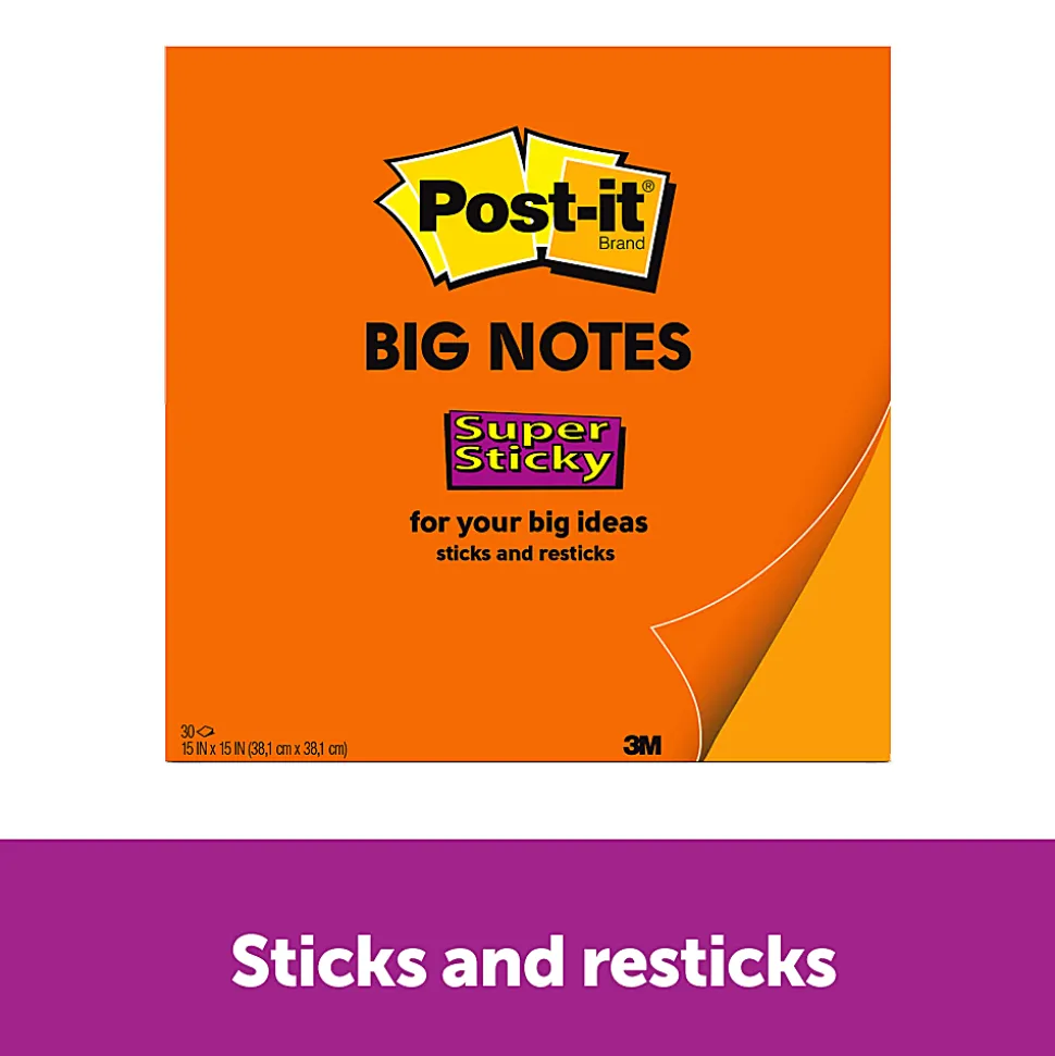 Post-it® Notes Super Sticky Big Notes, 30 Sheets, 15" x 15", Neon Orange