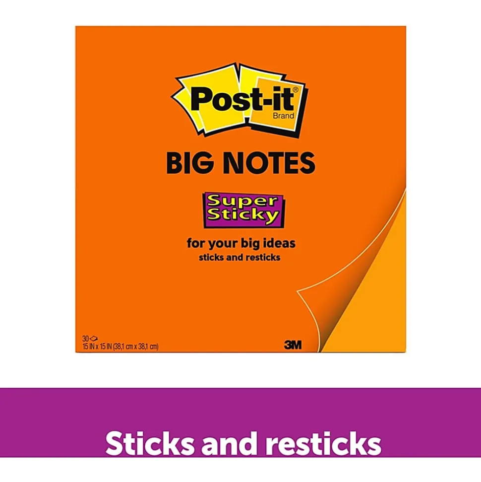 Post-it® Notes Super Sticky Big Notes, 30 Sheets, 15" x 15", Neon Orange