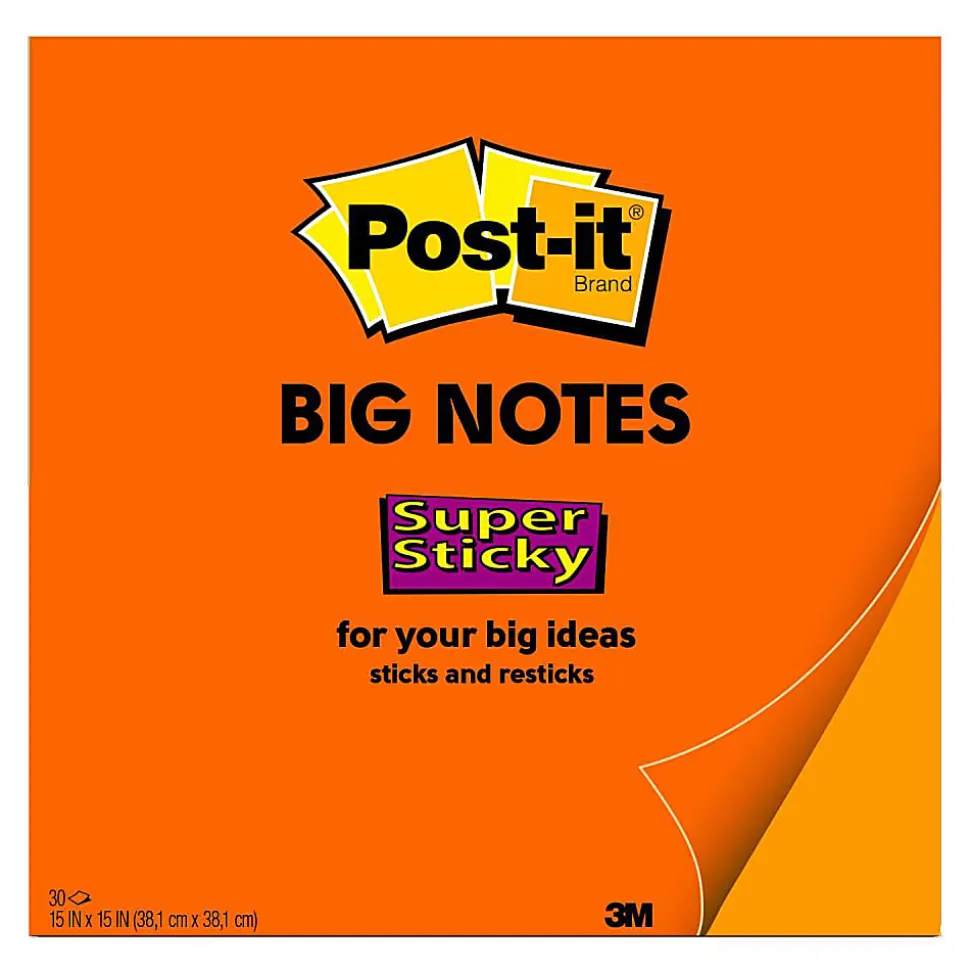 Post-it® Notes Super Sticky Big Notes, 30 Sheets, 15" x 15", Neon Orange
