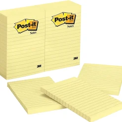 Post it® Notes, 1200 Total Notes, Pack Of 12 Pads, 4" x 6", Canary Yellow, Lined, 100 Notes Per Pad