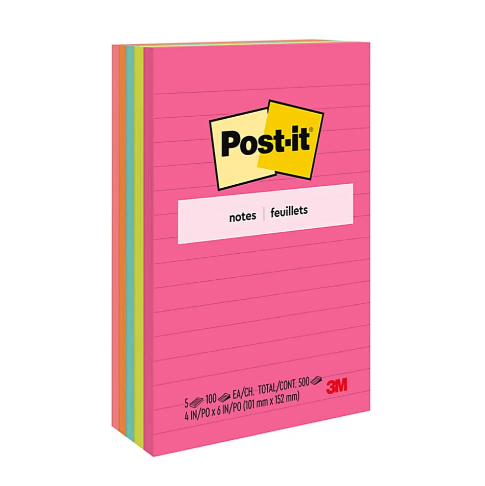 Post it Notes, 500 Total Notes, Pack Of 5 Pads, 4 in x 6 in, Lined, Poptimistic Collection, 100 Notes Per Pad