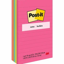 Post it Notes, 500 Total Notes, Pack Of 5 Pads, 4 in x 6 in, Lined, Poptimistic Collection, 100 Notes Per Pad