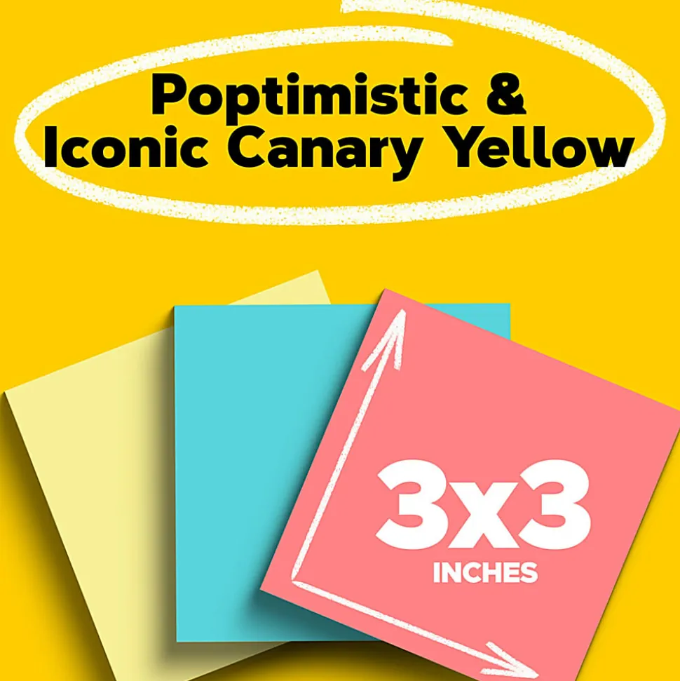 Post-it® Notes Value Pack, 3 in x 3 in, 14 Pads, 100 Sheets/Pad, Clean Removal, Canary Yellow and Poptimistic Collection