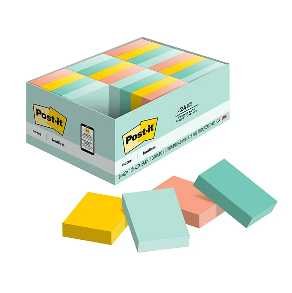 Post-it® Notes, 1.38 x 1.88 in, 24 Bulk Mini Sticky Note Pads, 100 Sheets/Pad, School Supplies and Office Products, Beachside Café