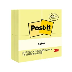 Post-it® Notes, 3 x 3 in, 24 Bulk Sticky Note Pads, 100 Sheets/Pad, School Supplies and Office Products, The Iconic Canary Yellow Note