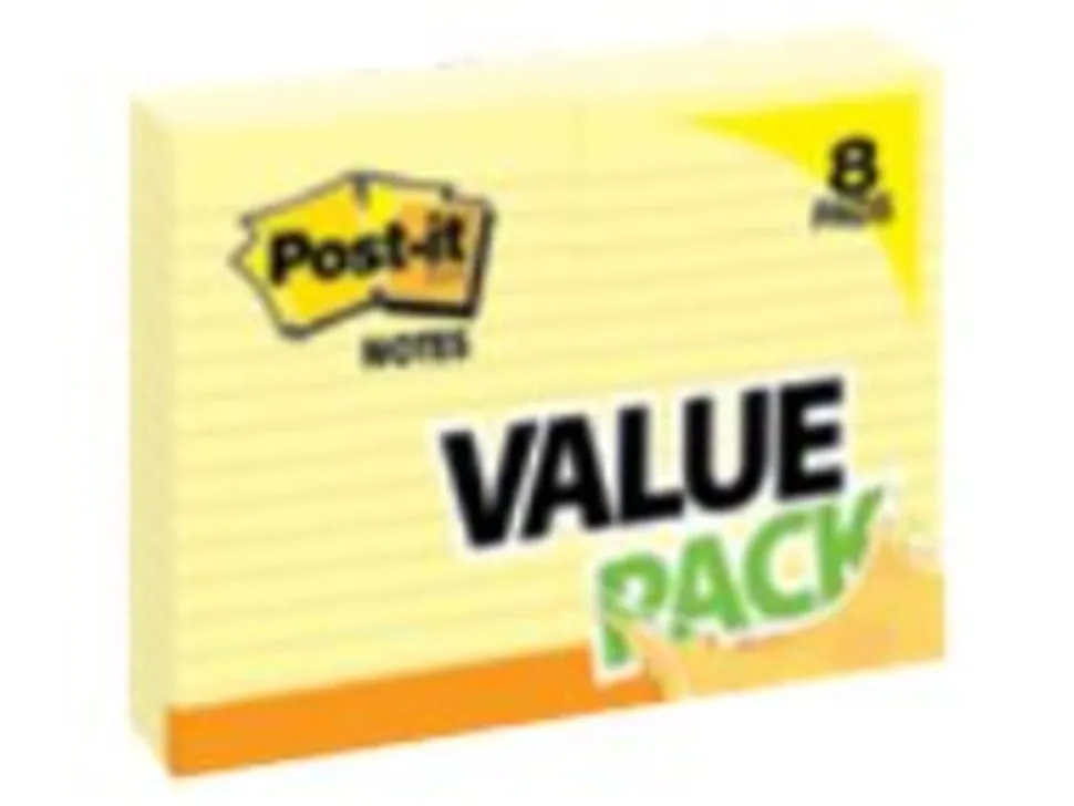 Post-it® Notes, 4 x 6 in, 8 Lined Sticky Note Pads, 100 Sheets/Pad, School Supplies and Office Products, The Iconic Canary Yellow Note