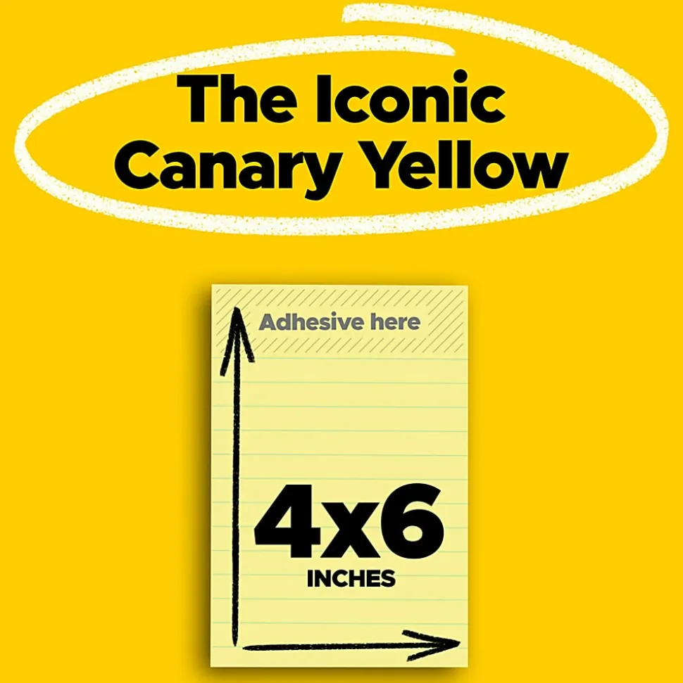 Post-it® Notes, 4 x 6 in, 8 Lined Sticky Note Pads, 100 Sheets/Pad, School Supplies and Office Products, The Iconic Canary Yellow Note