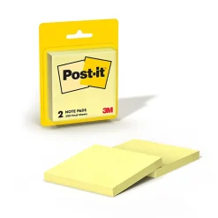 Post-it® Notes, 3 x 3 in, 2 Lined Sticky Note Pads, 100 Sheets/Pad, Sticky Notes for Vertical Surfaces, Monitors and Walls, Canary Yellow