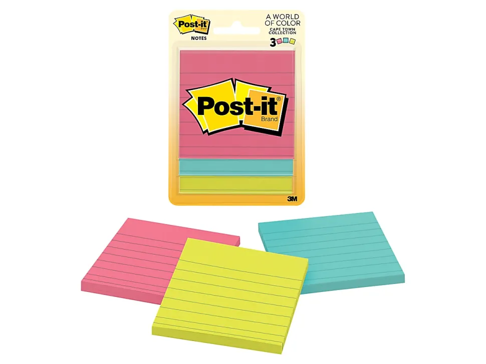 Post-it® Notes, 3 x 3 in, 3 Lined Sticky Note Pads, 50 Sheets/Pad, School Supplies and Office Products, Poptimistic