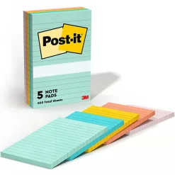 Post-it® Notes, 4 x 6 in, 5 Lined Sticky Note Pads, 100 Sheets/Pad, School Supplies and Office Products, Beachside Café