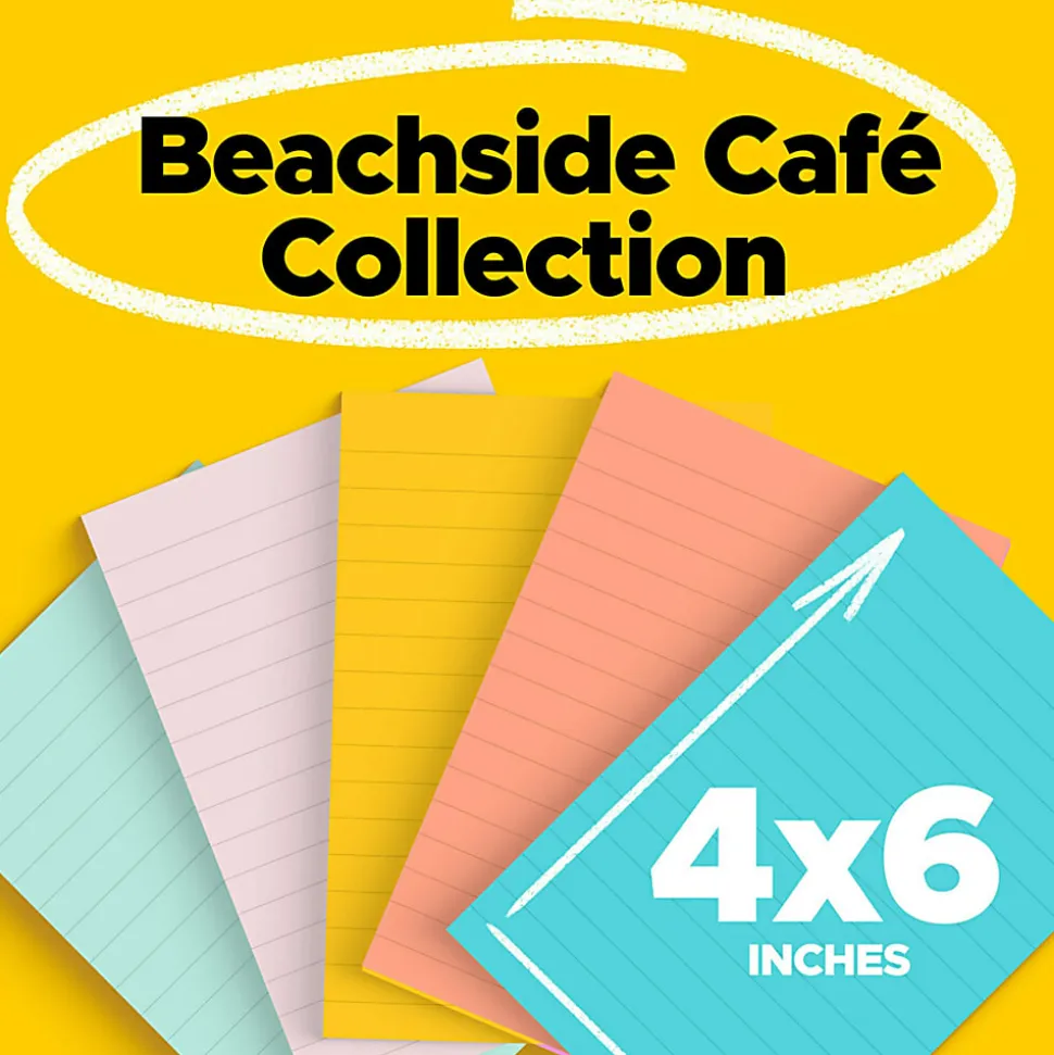 Post-it® Notes, 4 x 6 in, 5 Lined Sticky Note Pads, 100 Sheets/Pad, School Supplies and Office Products, Beachside Café