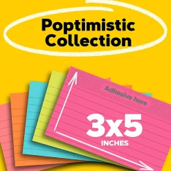 Post-it® Notes, 3 x 5 in, 5 Lined Sticky Note Pads, 100 Sheets/Pad, School Supplies and Office Products, Poptimistic