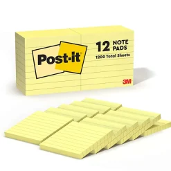 Post-it® Notes, 3 x 3 in, 12 Lined Sticky Note Pads, 100 Sheets/Pad, School Supplies and Office Products, The Iconic Canary Yellow Note