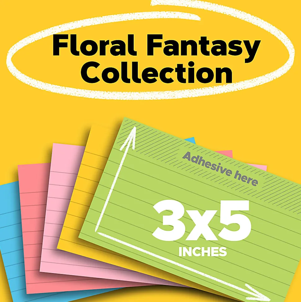 Post-it® Notes, 3 x 5 in, 5 Lined Sticky Note Pads, 100 Sheets/Pad, School Supplies and Office Products, Floral Fantasy