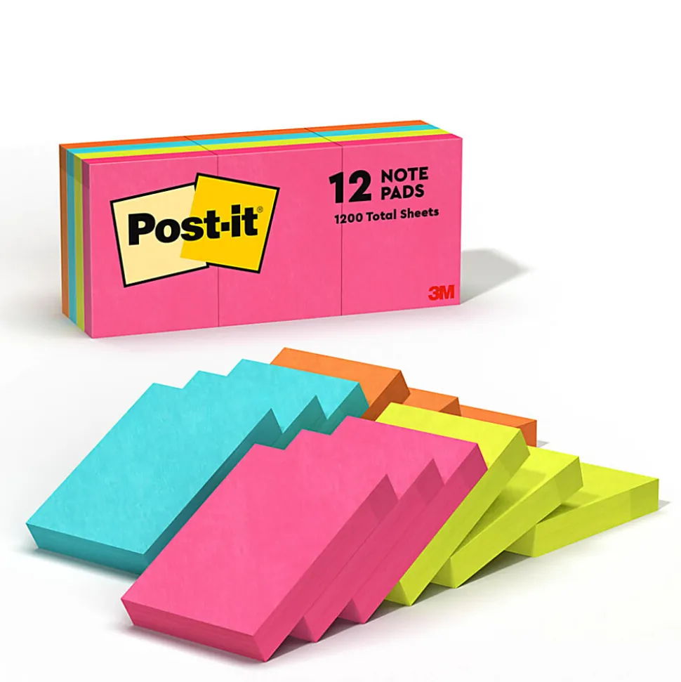Post-it® Notes, 1.38 x 1.88 in, 12 Mini Sticky Note Pads, 100 Sheets/Pad, School Supplies and Office Products, Poptimistic