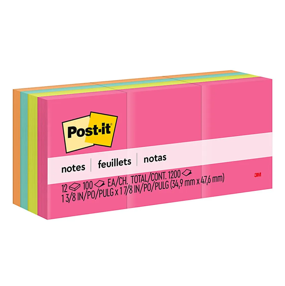 Post-it® Notes, 1.38 x 1.88 in, 12 Mini Sticky Note Pads, 100 Sheets/Pad, School Supplies and Office Products, Poptimistic