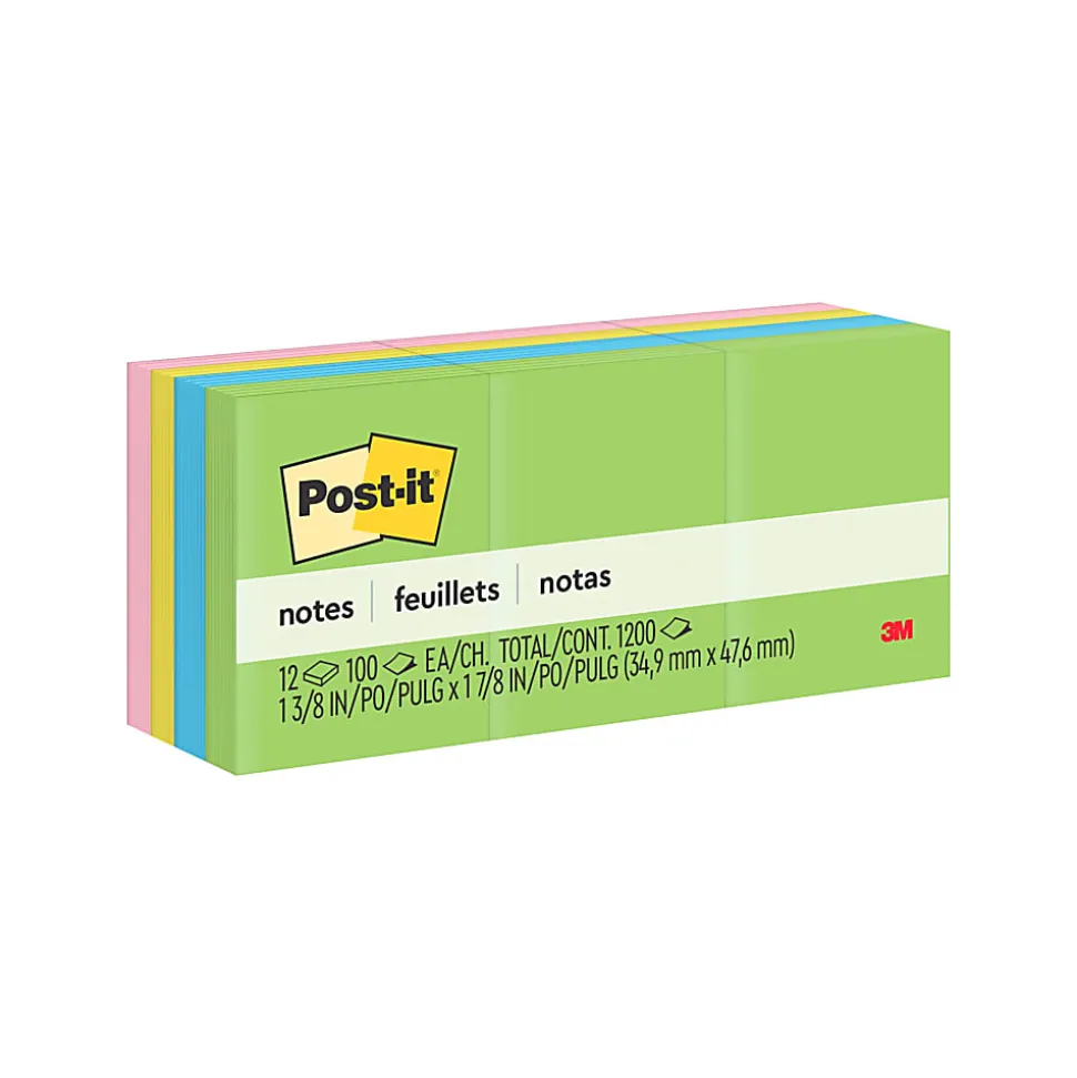 Post-it® Notes, 1.38 x 1.88 in, 12 Mini Sticky Note Pads, 100 Sheets/Pad, School Supplies and Office Products, Floral Fantasy