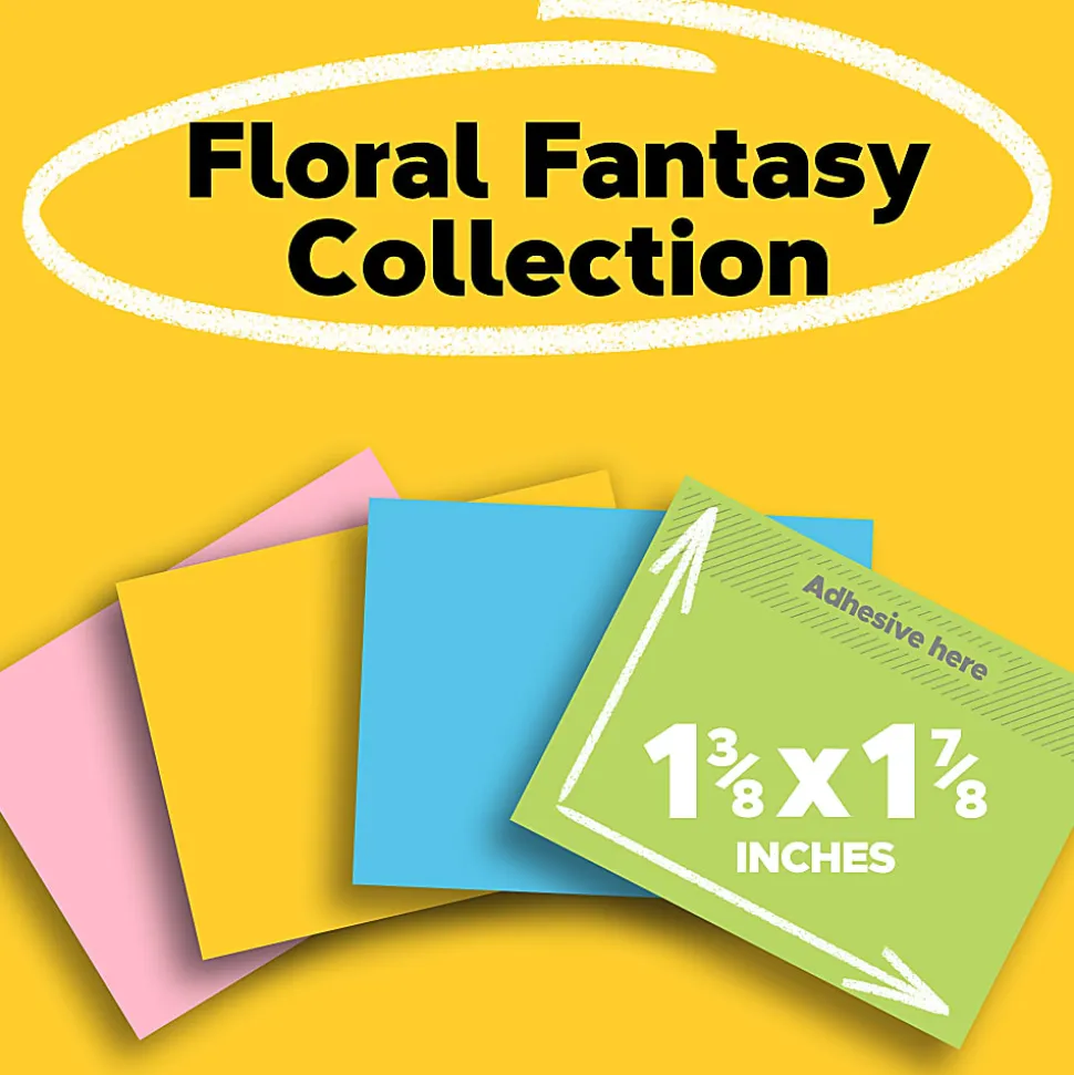 Post-it® Notes, 1.38 x 1.88 in, 12 Mini Sticky Note Pads, 100 Sheets/Pad, School Supplies and Office Products, Floral Fantasy