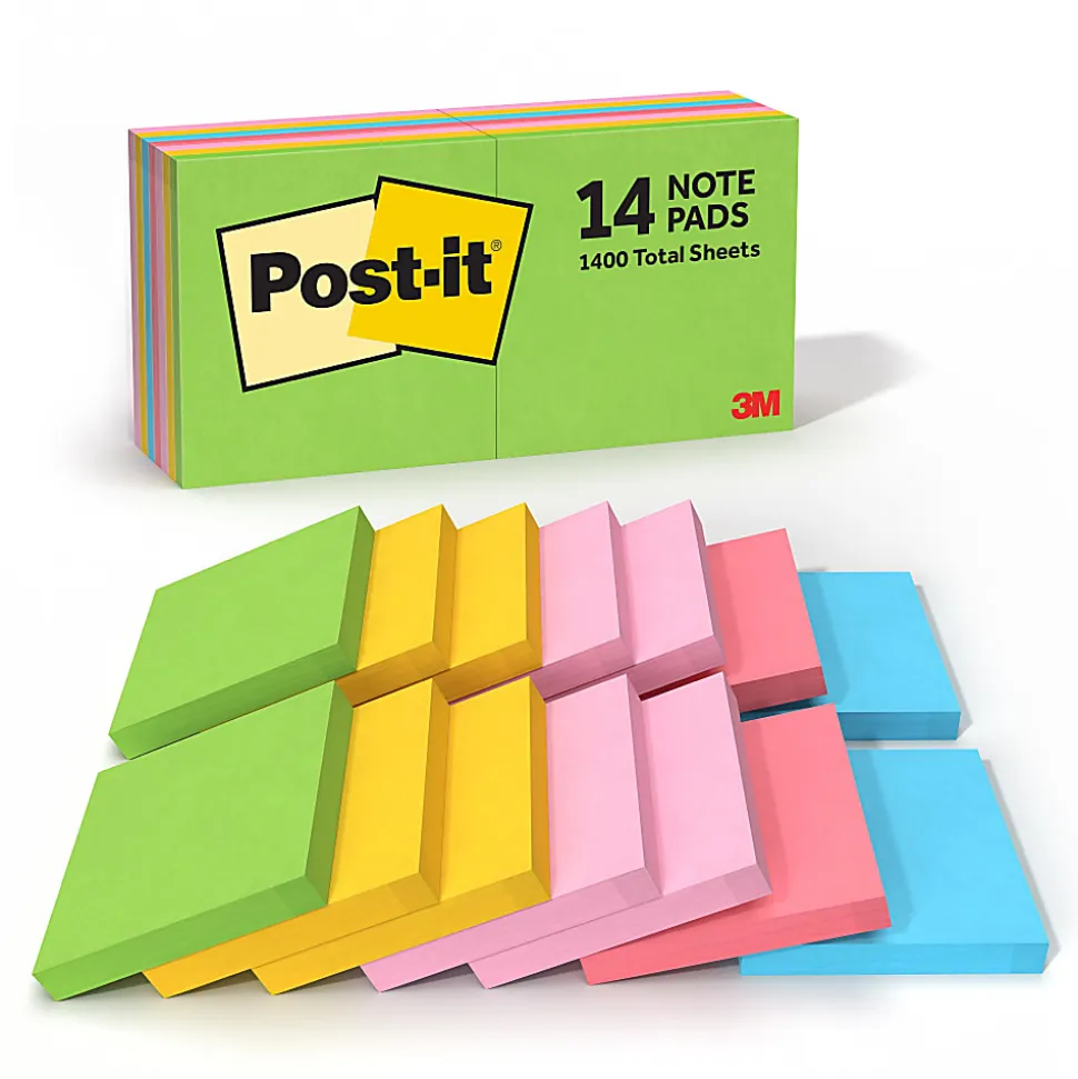 Post-it® Notes, 3 x 3 in, 14 Sticky Note Pads, 100 Sheets/Pad, School Supplies and Office Products, Floral Fantasy