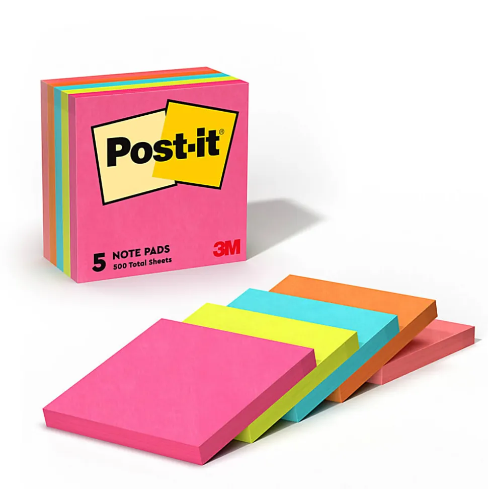 Post-it® Notes, 3 x 3 in, 5 Sticky Note Pads, 100 Sheets/Pad, School Supplies and Office Products, Poptimistic