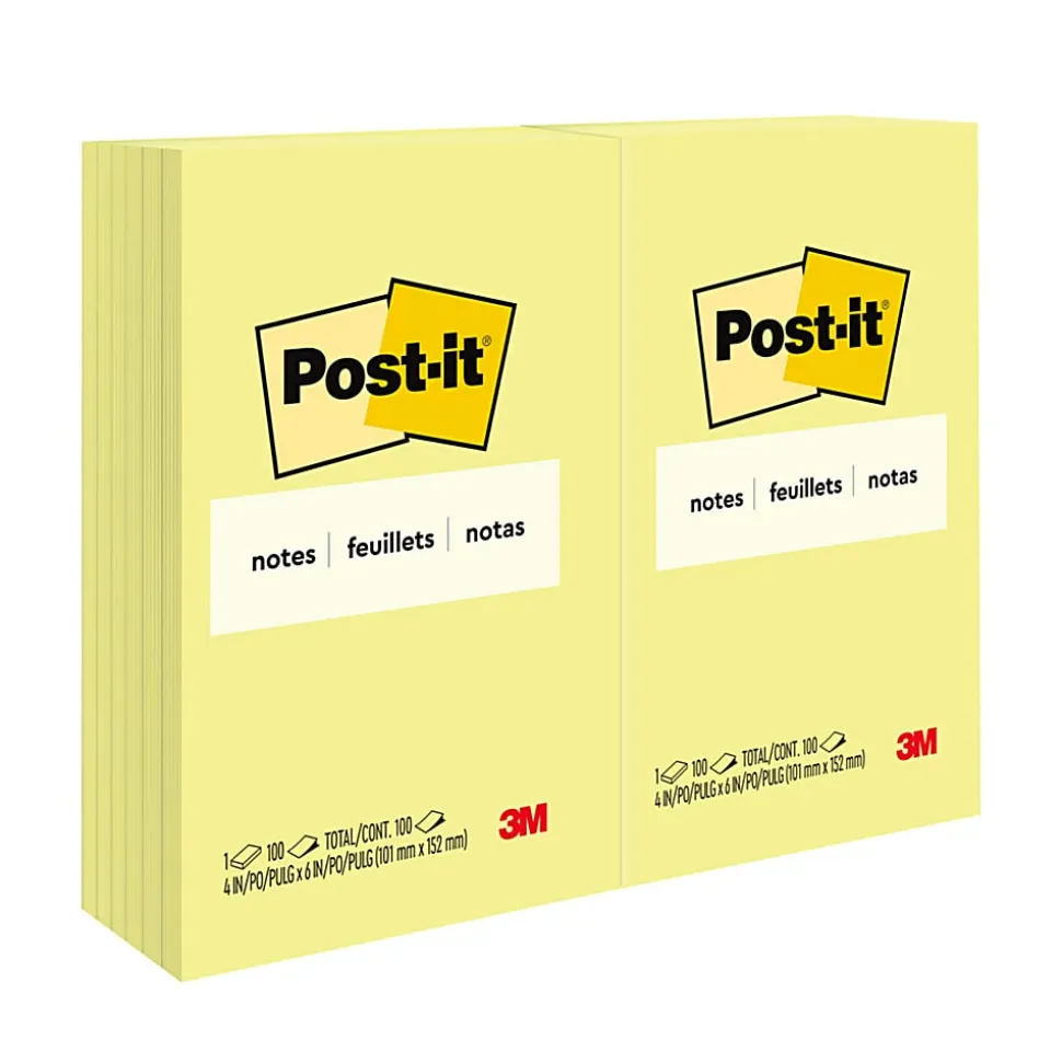 Post-it® Notes, 4 x 6 in, 12 Sticky Note Pads, 100 Sheets/Pad, School Supplies and O?ce Products, The Iconic Canary Yellow Note