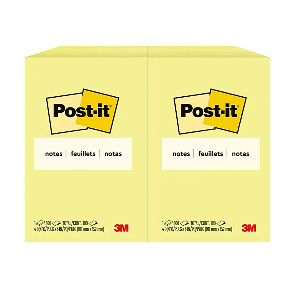 Post-it® Notes, 4 x 6 in, 12 Sticky Note Pads, 100 Sheets/Pad, School Supplies and O?ce Products, The Iconic Canary Yellow Note