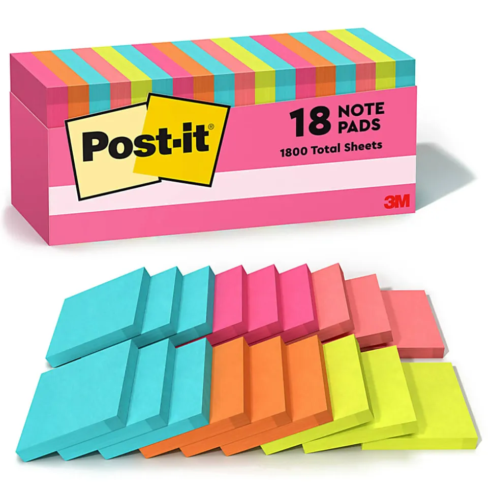 Post-it® Notes, 3 x 3 in, 18 Sticky Note Pads, 100 Sheets/Pad, School Supplies and Office Products, Poptimistic