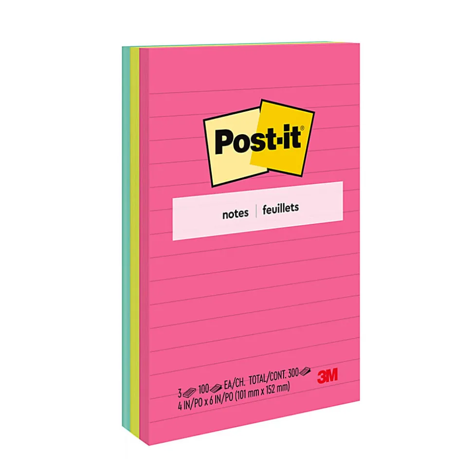 Post-it® Notes, 4 x 6 in, 3 Sticky Note Pads, 100 Sheets/Pad, School Supplies and Office Products, Poptimistic