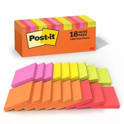 Post-it® Notes, 3 x 3 in, 18 Sticky Note Pads, 100 Sheets/Pad, School Supplies and Office Products, Sunburst