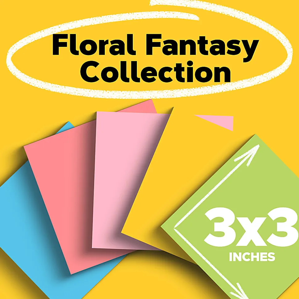 Post-it® Notes, 3 x 3 in, 18 Sticky Note Pads, 100 Sheets/Pad, School Supplies and Office Products, Floral Fantasy