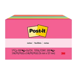 Post-it® Notes, 3 x 5 in, 5 Sticky Note Pads, 100 Sheets/Pad, School Supplies and Office Products, Poptimistic