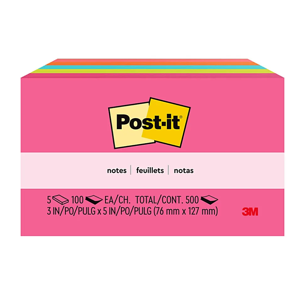 Post-it® Notes, 3 x 5 in, 5 Sticky Note Pads, 100 Sheets/Pad, School Supplies and Office Products, Poptimistic