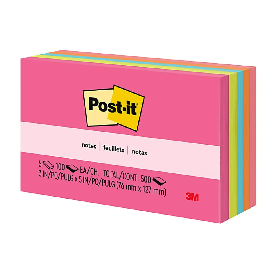 Post-it® Notes, 3 x 5 in, 5 Sticky Note Pads, 100 Sheets/Pad, School Supplies and Office Products, Poptimistic