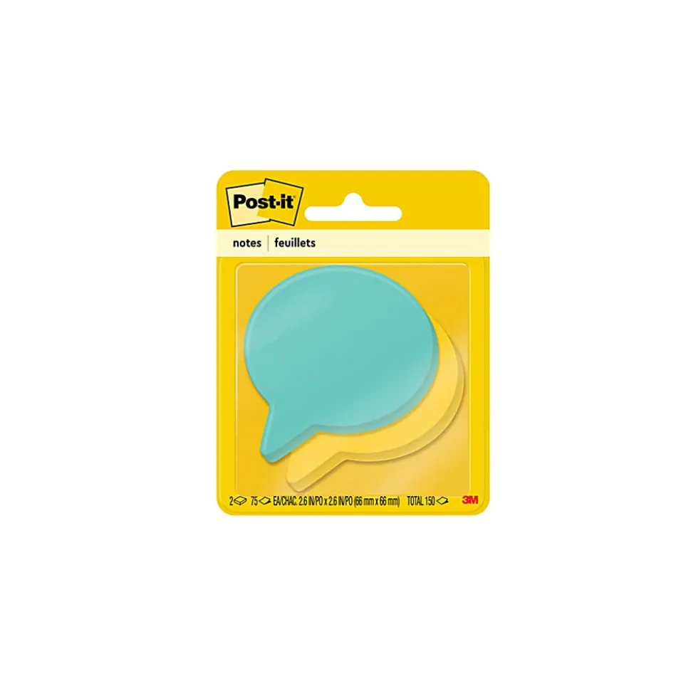 Post-it® Notes , 2.6 x 2.6 in, 2 Thought Bubble Shaped Sticky Note Pads, 75 Sheets/Pad, School Supplies and Office Products