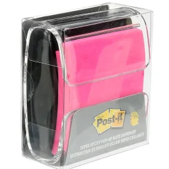 Post-it® Pop Up Notes Dispenser, 3 in x 3 in, 1 Dispenser, 2 Pads, 45 Sheets/Pad, Black Base Clear Top, Sticky Notes Holder for Desk or Classroom