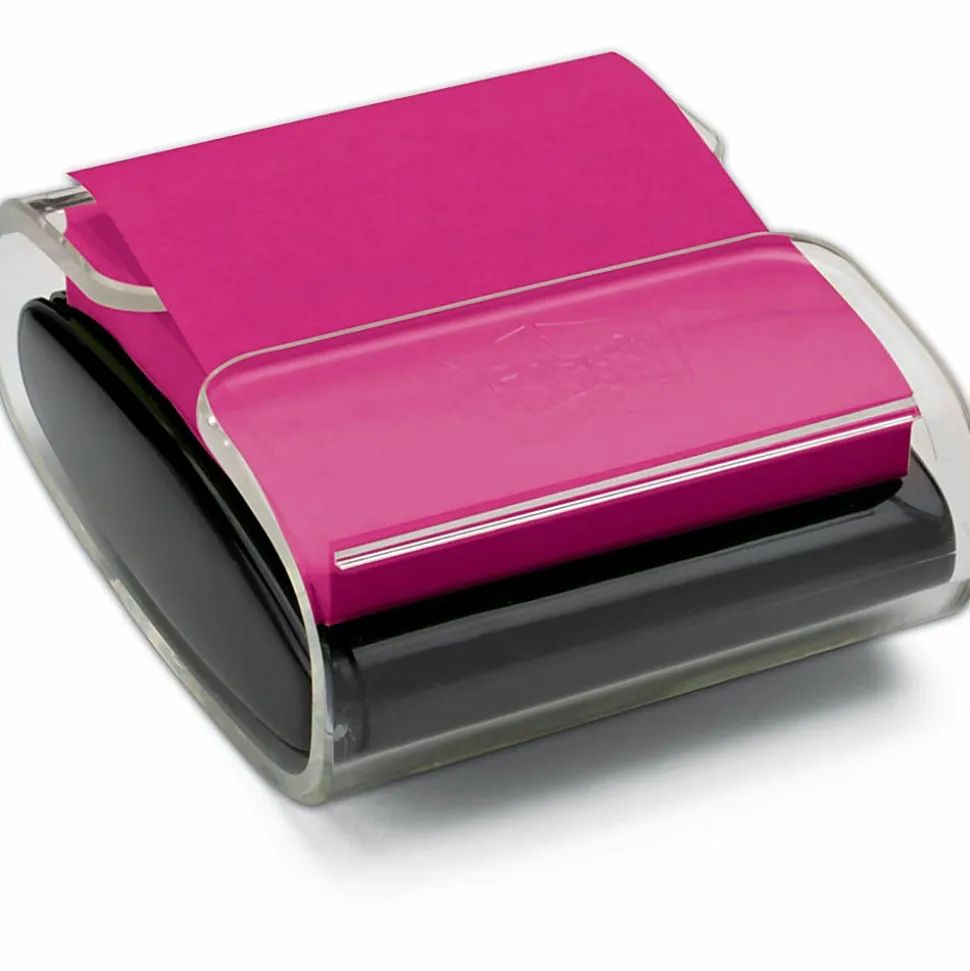 Post-it® Pop Up Notes Dispenser, 3 in x 3 in, 1 Dispenser, 2 Pads, 45 Sheets/Pad, Black Base Clear Top, Sticky Notes Holder for Desk or Classroom