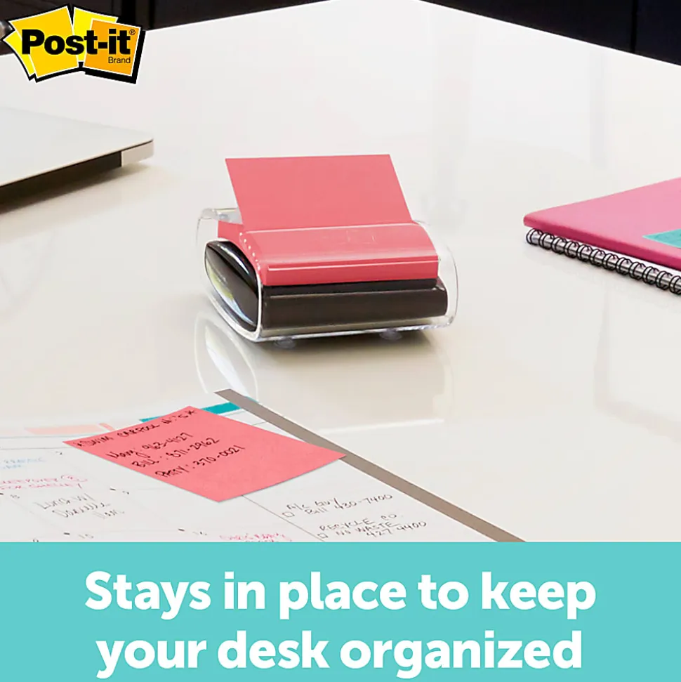 Post-it® Pop Up Notes Dispenser, 3 in x 3 in, 1 Dispenser, 2 Pads, 45 Sheets/Pad, Black Base Clear Top, Sticky Notes Holder for Desk or Classroom