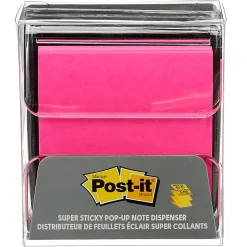 Post-it® Pop Up Notes Dispenser, 3 in x 3 in, 1 Dispenser, 2 Pads, 45 Sheets/Pad, Black Base Clear Top, Sticky Notes Holder for Desk or Classroom