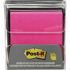 Post-it® Pop Up Notes Dispenser, 3 in x 3 in, 1 Dispenser, 2 Pads, 45 Sheets/Pad, Black Base Clear Top, Sticky Notes Holder for Desk or Classroom
