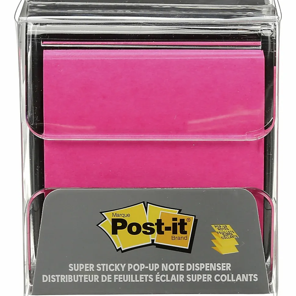 Post-it® Pop Up Notes Dispenser, 3 in x 3 in, 1 Dispenser, 2 Pads, 45 Sheets/Pad, Black Base Clear Top, Sticky Notes Holder for Desk or Classroom