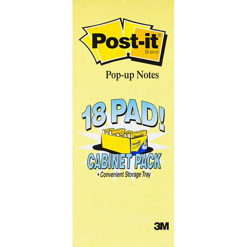 Post-it® Pop-up Notes, 3" x 3", Canary Yellow, 90 Sheets Per Pad, Pack Of 18 Pads