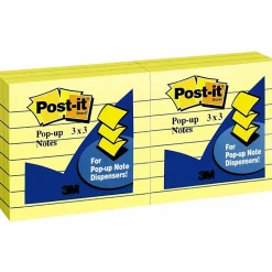 Post-it® Pop Up Notes, 3 x 3 in, 6 Lined Sticky Note Pads, 100 Sheets/Pad, Accordion Sticky Notes Works with Pop Up Dispenser, Canary Yellow