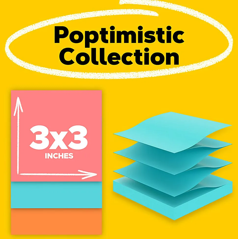 Post-it® Pop Up Notes, 3 x 3 in, 12 Sticky Note Pads, 100 Sheets/Pad, School Supplies and Office Products, Accordion Sticky Notes, Poptimistic