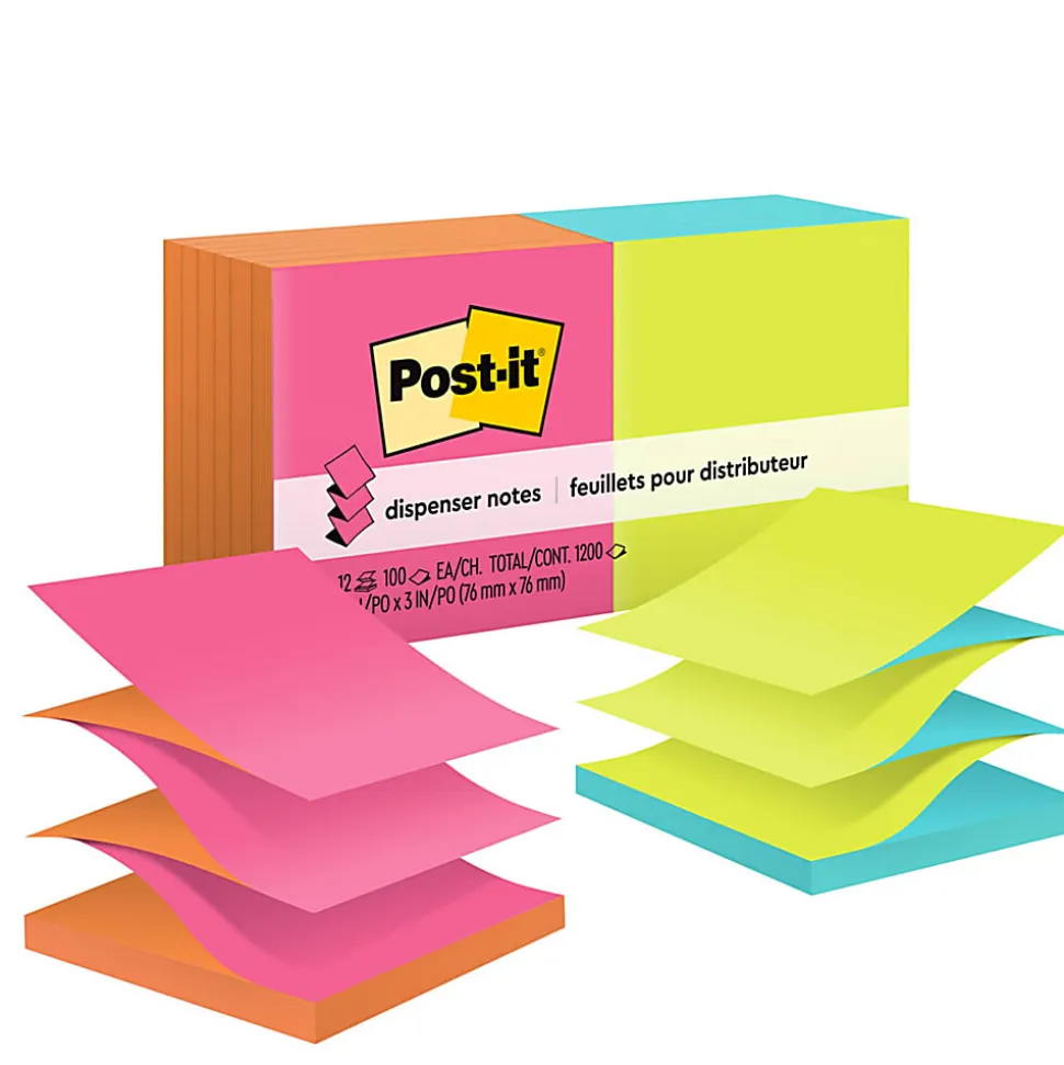 Post-it® Pop Up Notes, 3 x 3 in, 12 Sticky Note Pads, 100 Sheets/Pad, School Supplies, Accordion Sticky Notes Works with Pop Up Dispenser, Poptimistic