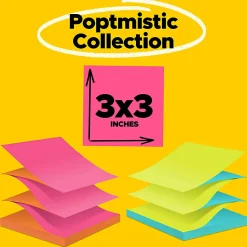 Post-it® Pop Up Notes, 3 x 3 in, 12 Sticky Note Pads, 100 Sheets/Pad, School Supplies, Accordion Sticky Notes Works with Pop Up Dispenser, Poptimistic