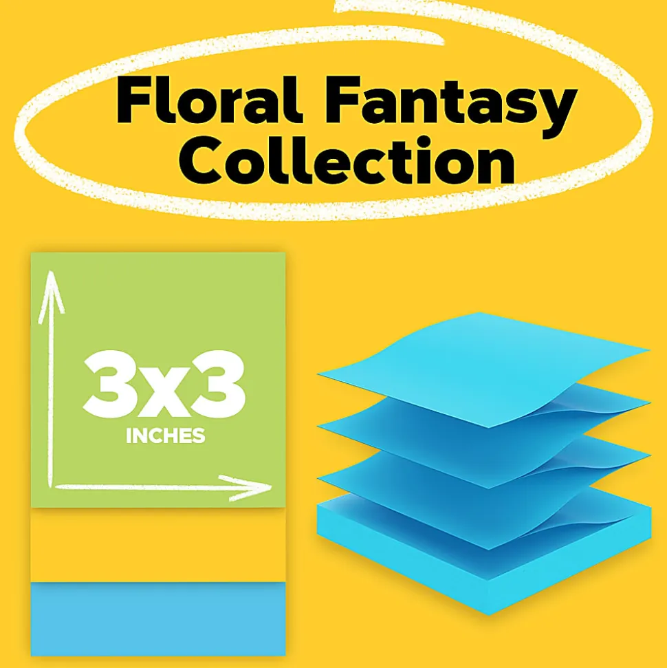 Post-it® Pop Up Notes, 3 x 3 in, 18 Sticky Note Pads, 100 Sheets/Pad, School Supplies and Office Products, Accordion Sticky Notes, Floral Fantasy