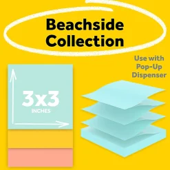 Post-it® Pop Up Notes, 3 x 3 in, 12 Sticky Note Pads, 100 Sheets/Pad, School Supplies and Office Products, Accordion Sticky Notes, Beachside Café