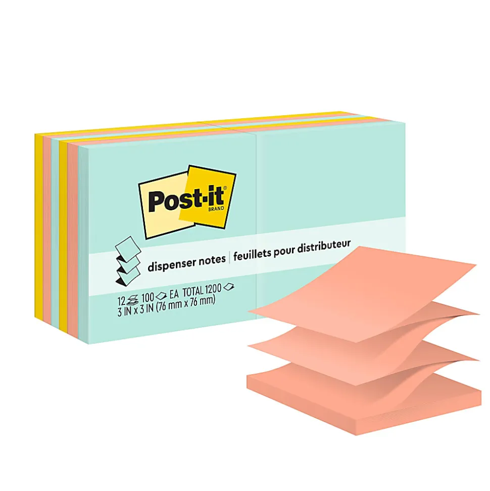Post-it® Pop Up Notes, 3 x 3 in, 12 Sticky Note Pads, 100 Sheets/Pad, School Supplies and Office Products, Accordion Sticky Notes, Beachside Café