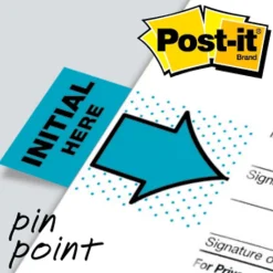 Post-it® Printed Flags, "Initial Here", 1" x 1-11/16", Bright Blue, 50 Flags Per Pad, Pack Of 2 Pads