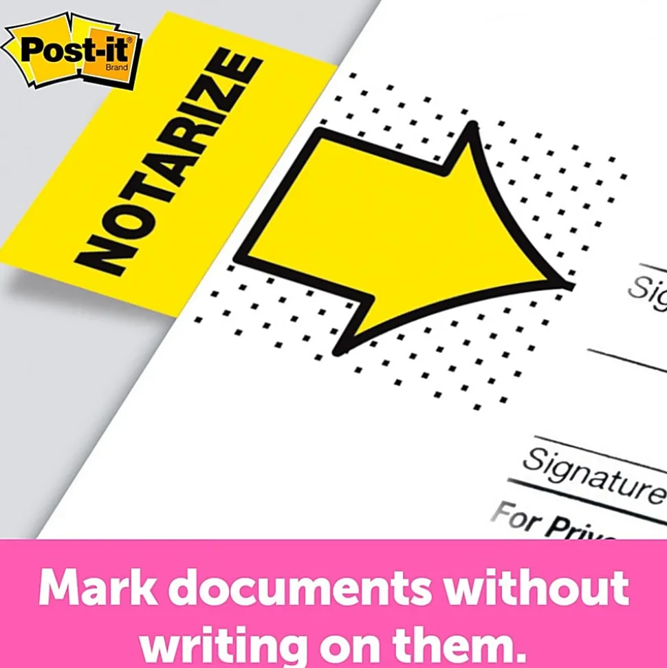 Post-it® Printed Flags, "Notarize", 1" x 1 -11/16", Yellow, 50 Flags Per Pad, Pack Of 2 Pads